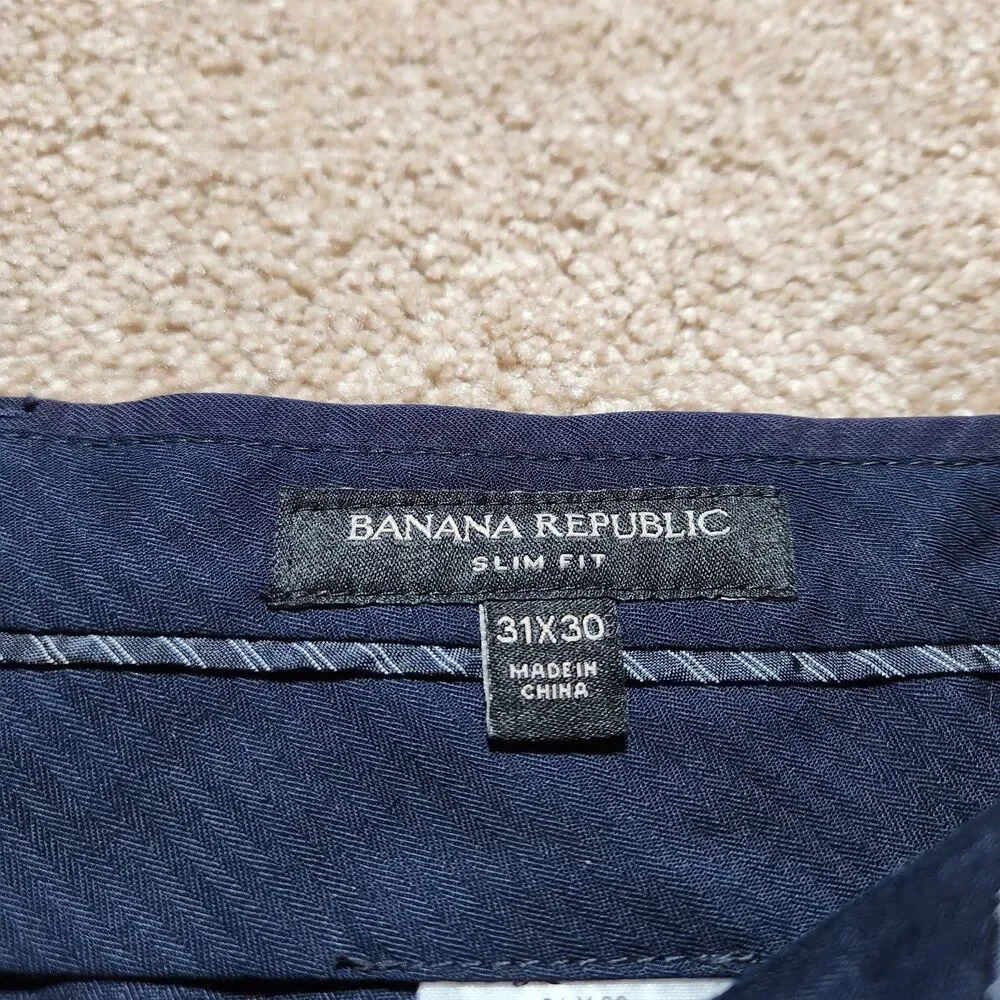 Banana Republic Dress Pants Men 31x30 (32X29) Navy Blue Marzotto Super 120s Wool